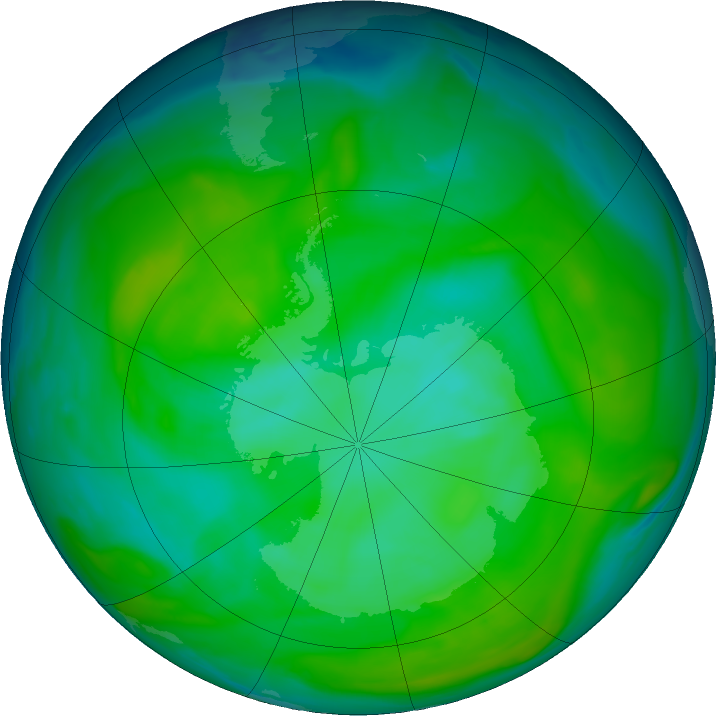 Antarctic ozone map for 28 December 2019